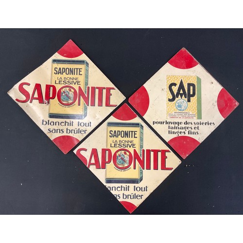 211 - Adverting - a pair of French tin signs advertising Saponite La bonne lessive; other 23cm x 23cm (3)