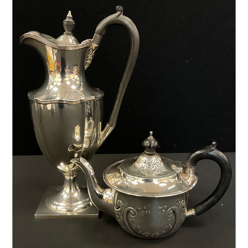 264 - Thomas Bradbury & Sons Ltd silver coffee pot, hardwood handle, Sheffield, 1909,27cm high; a tea pot,... 