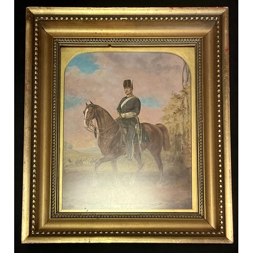 134A - Continental School (19th century)
Hussar on Horseback, over painted print, 27cm x 22cm