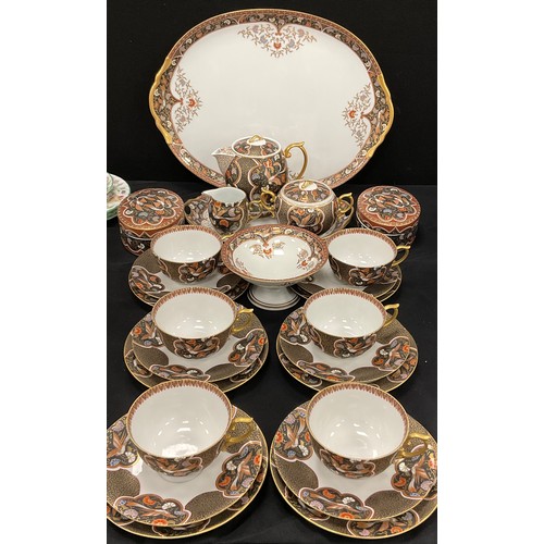 86 - Arita ware tea service for six, decorated by Chinese influence comprised of; a tray 40cm long, confo... 