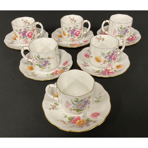 125 - A set of six Royal Crown Derby Posies pattern coffee cups and saucers, printed marks in red, c.1968