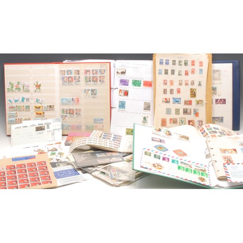 188 - Stamps - box of stamp related material, albums, FDC's, packs, etc