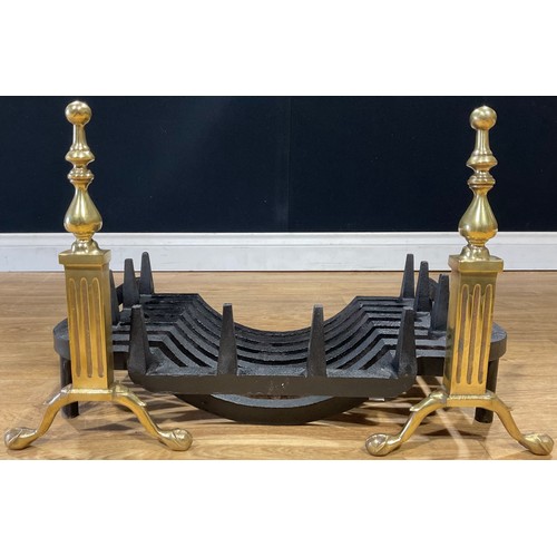 265 - An Adam design brass and cast iron fire basket, the andirons 36cm high, 52cm wide including andirons... 