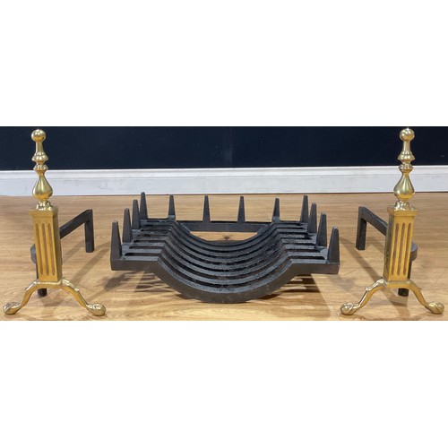 265 - An Adam design brass and cast iron fire basket, the andirons 36cm high, 52cm wide including andirons... 