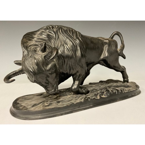 266 - A Russian cast iron model, of a bull, 36cm wide, Kasli Foundry marks to base, c.1968