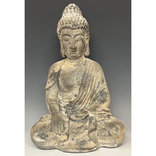 269 - A hollow reconstituted stone effect garden figure of Buddha sitting, approx. 52cm high