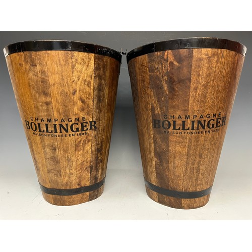 274 - A pair of tall wooden wine buckets, marked 'Champagne Bollinger, Maison Fondée en 1829', 40cm high