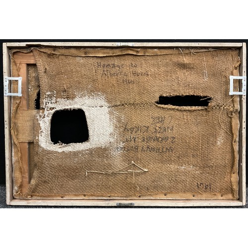 61 - George Anthony Butler, Homage to Alberto Burri, signed, dated 1961, cut and layered oil on canvas an... 