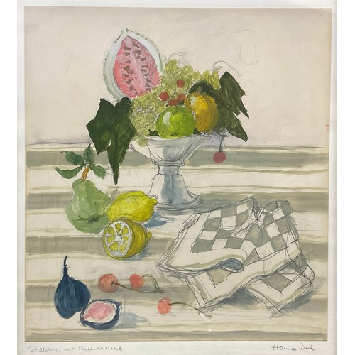 81 - Hannah Weil (German/British, 1921-2011), a pair,  ‘Still-life with Watermelon’, signed, gouache and ... 