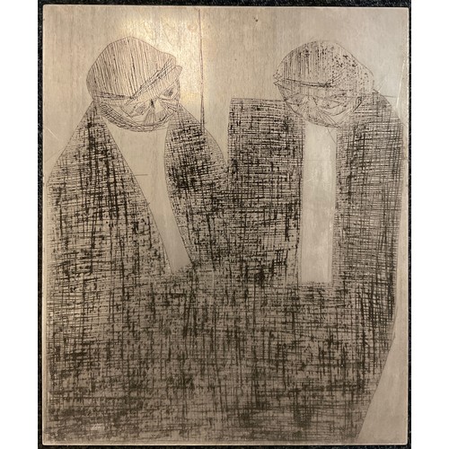 97 - Anthony Currell (British b.1942), three drypoint etched metal printing plates from the ‘Two Miners’ ... 