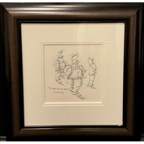 121 - George Somerville, ‘The Loser Buys the Drinks’, signed, pencil sketch, 23.5cm x 23.5cm.