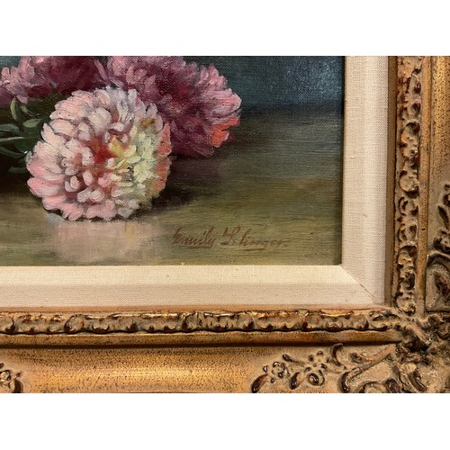 131 - Emily Selinger, Still Life, Vase of Chrysanthemums, signed, oil on canvas, 39.5cm x 49.5cm