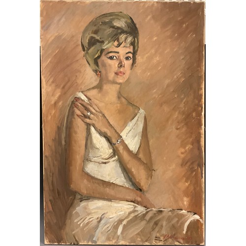 133 - Peter Rasmussen (British, bn.1927), Portrait of a lady, signed, oil on canvas, dated 1962, 91.5cm x ... 