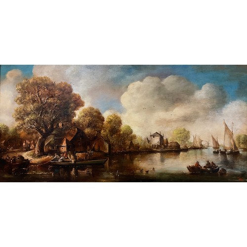 134 - Norman Henry French (20th century), Riverscape in the manner of the 18th century Dutch school, signe... 