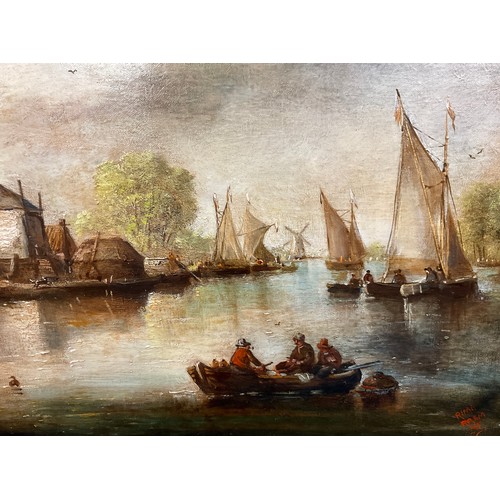 134 - Norman Henry French (20th century), Riverscape in the manner of the 18th century Dutch school, signe... 