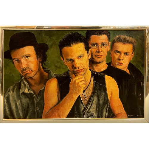 137 - Michael Coope 
A Portrait of U2 
signed, oil on canvas, 36cm x 56cm.