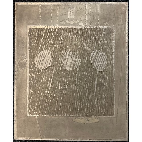 142 - School of Anthony Currell, a metal printing plate, Abstract Composition, 56cm x 46cm.