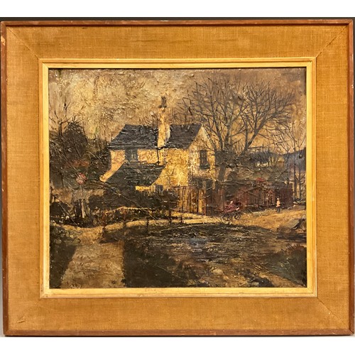 149 - British school, mid 20th century, an impressionist landscape, The Lock-keepers Cottage, oil on board... 