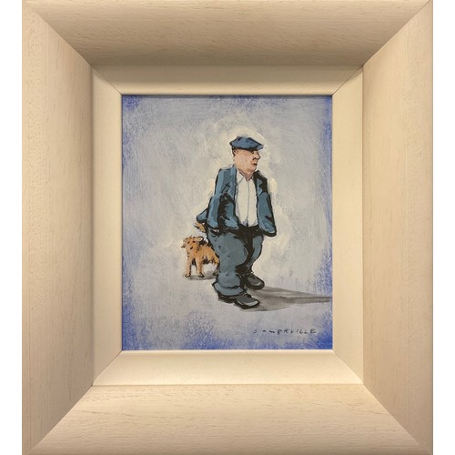 160 - George Somerville, ‘One Man and his Dog’, signed, gouache on paper, 25cm x 21cm.