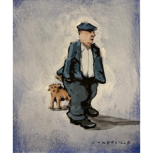 160 - George Somerville, ‘One Man and his Dog’, signed, gouache on paper, 25cm x 21cm.