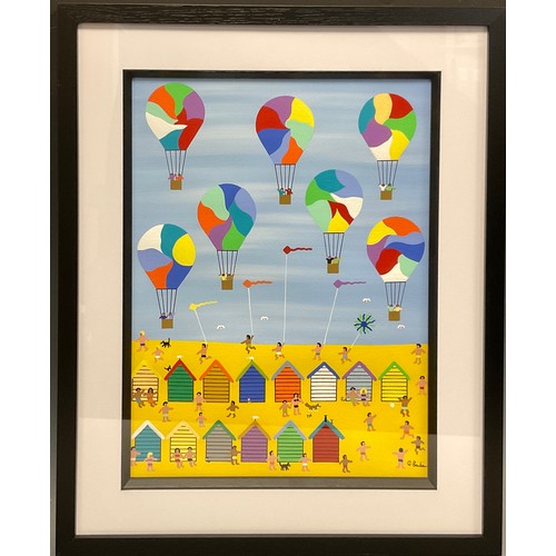 171 - Gordon Barker (English Naïve school), 'Balloons and Kites', signed, Acrylic on paper, 39cm x 29cm.