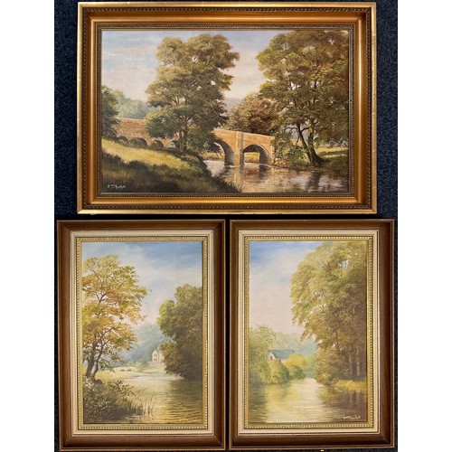 174 - Barry Renshaw, Ashford in the Water, a pair, signed, oils on canvas, each measuring 44cm x 29cm;  an... 