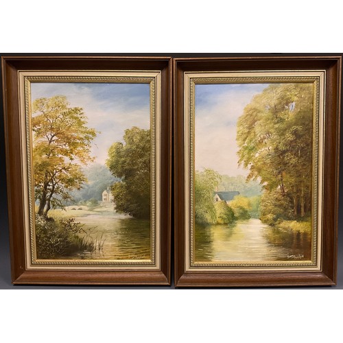 174 - Barry Renshaw, Ashford in the Water, a pair, signed, oils on canvas, each measuring 44cm x 29cm;  an... 