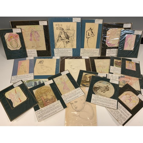 180 - An interesting folio of late 19th and early 20th century original watercolour illustrations, and wat... 