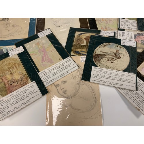 180 - An interesting folio of late 19th and early 20th century original watercolour illustrations, and wat... 