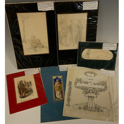 180 - An interesting folio of late 19th and early 20th century original watercolour illustrations, and wat... 