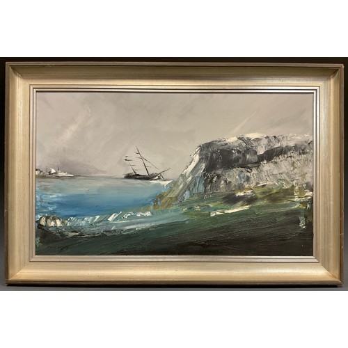 183 - Paul Olsen, ‘Vrak from Gyle Gosland’, signed, oil on canvas, 33.5cm x 55.5cm.