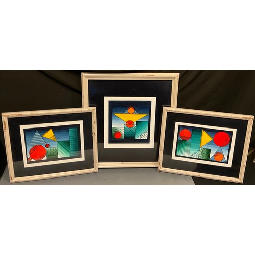 186 - Benyicky (Hungarian Abstract school), Tryptich - Abstract compositions I, II, II, signed, oils paper... 