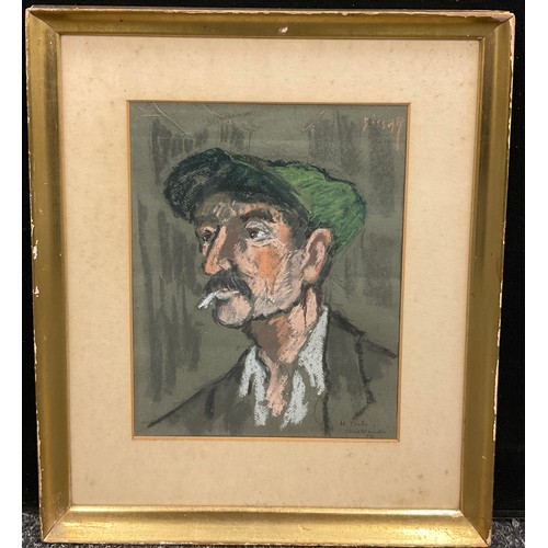 187 - Continental school, ‘A Farm Worker’, indistinctly signed, pastel, dated 1954, 32cm x 25cm.