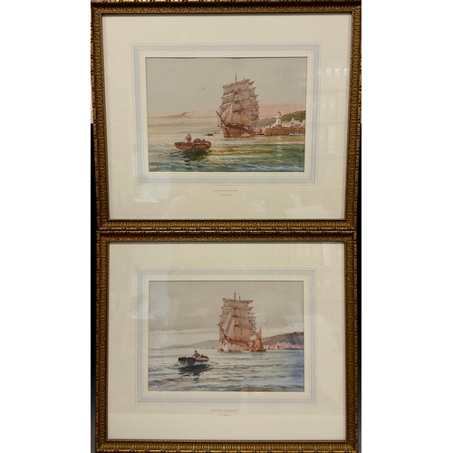 195 - A D Bell (bn. 1889),
A pair, 'On The Medway' and 'Leaving St. Ives'
signed, dated 1943, watercolour,... 