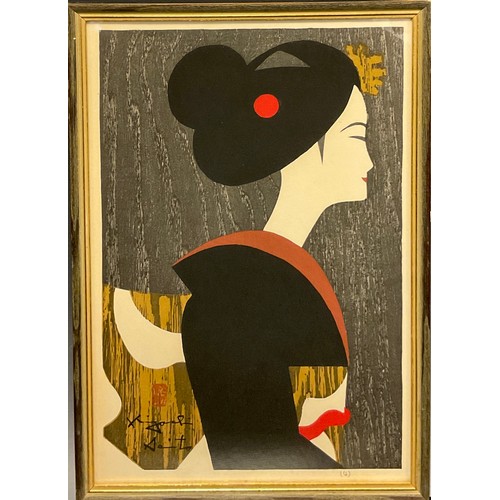 199 - Kiyoshi Saito (1907-1997), Maiko IV, wood block print, 41cm x 28cm.