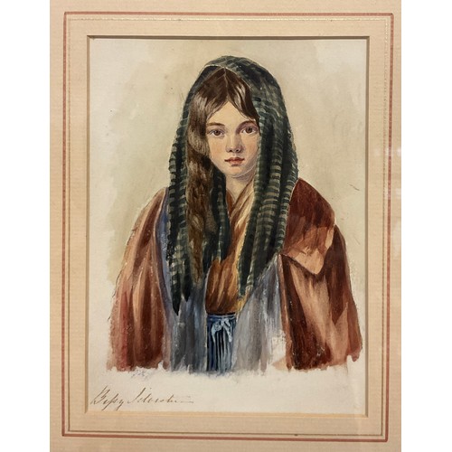 202 - Betsy Sylvester, Portrait of a rural girl, signed, watercolour, 17cm x 13cm.