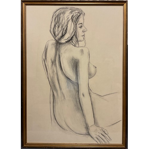 206 - English school, 'Study of nude woman', charcoal on paper, signed and dated, 88cm x 64cm