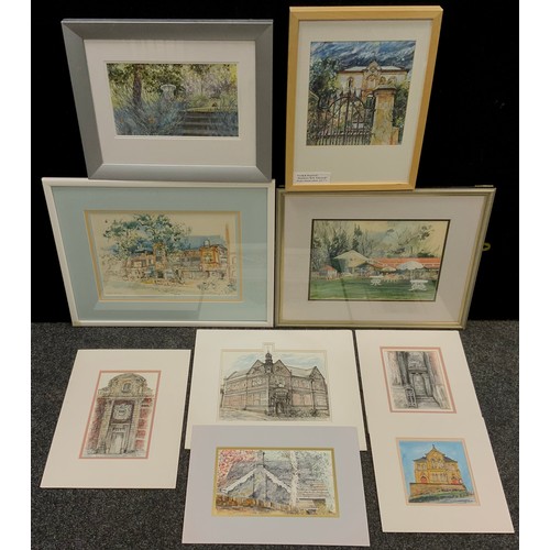 209 - Norah K. Rogerson, a group of four framed watercolours, landscapes and architectural studies, the la... 