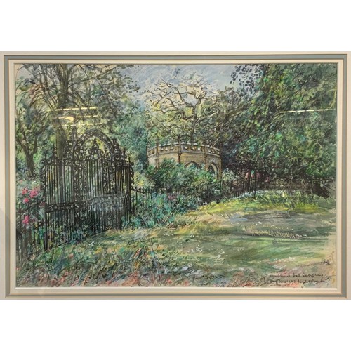 212 - Norah K. Rogerson, 'Winchelsea Abbey', signed, watercolour and gouache;  another two, 'Aviary, Renis... 