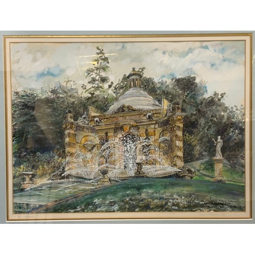 212 - Norah K. Rogerson, 'Winchelsea Abbey', signed, watercolour and gouache;  another two, 'Aviary, Renis... 