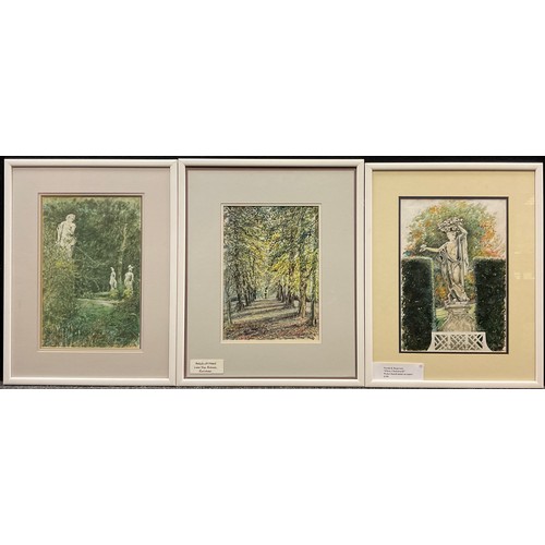 214 - Norah K. Rogerson, a set of three, Chatsworth House - 'Flora, Chatsworth', 'Angel of Fame', 'Garden ... 