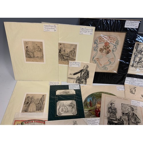 216 - A folio of mostly 19th century figurative studies, pencil, ink sketches, some with watercolour wash ... 