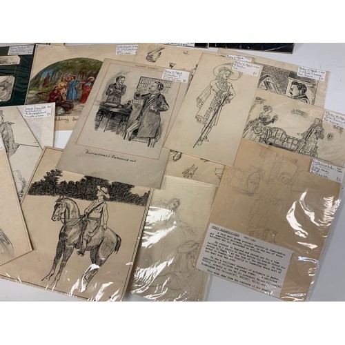 216 - A folio of mostly 19th century figurative studies, pencil, ink sketches, some with watercolour wash ... 