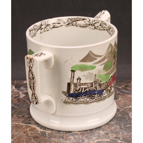 65 - Railway Interest - steam locomotives, a 19th century Staffordshire pearlware two handled loving cup,... 