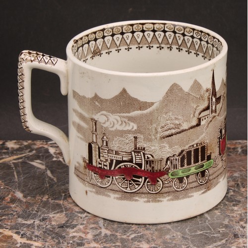 65 - Railway Interest - steam locomotives, a 19th century Staffordshire pearlware two handled loving cup,... 