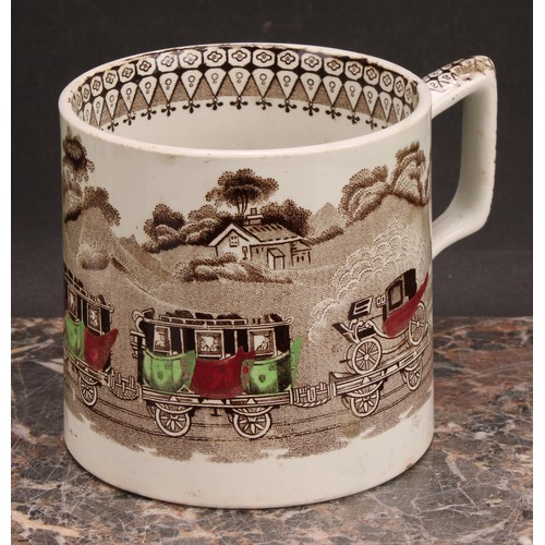 65 - Railway Interest - steam locomotives, a 19th century Staffordshire pearlware two handled loving cup,... 