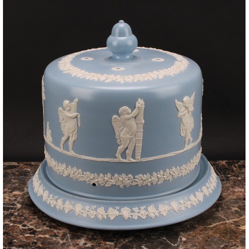 37 - A late Victorian Staffordshire Jasperware cheese dome, probably James Dudson, sprigged in white afte... 
