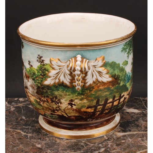 96 - An associated pair of 19th century English porcelain cache pots, Brown-Westhead, Moore & Co., painte... 