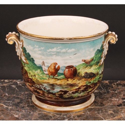 96 - An associated pair of 19th century English porcelain cache pots, Brown-Westhead, Moore & Co., painte... 