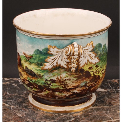 96 - An associated pair of 19th century English porcelain cache pots, Brown-Westhead, Moore & Co., painte... 